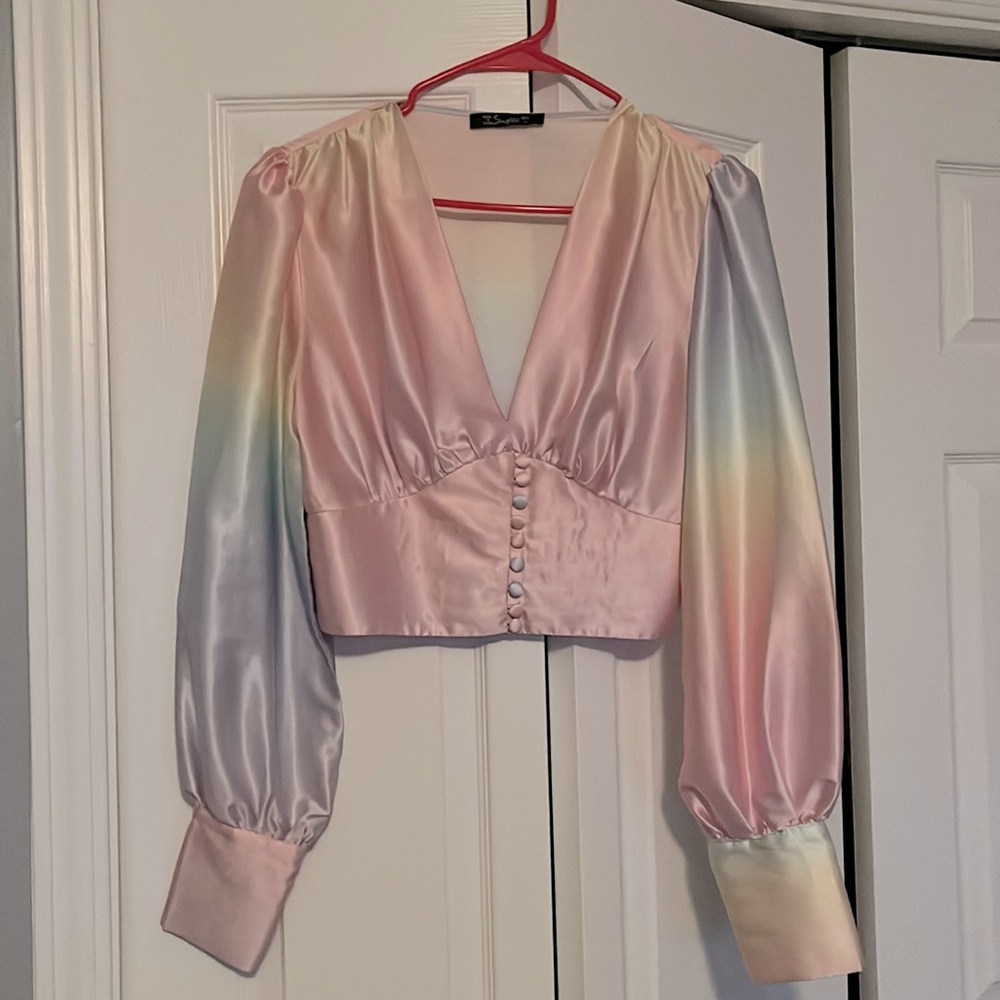 SHEIN Rainbow Satin Pastel Top Size Large